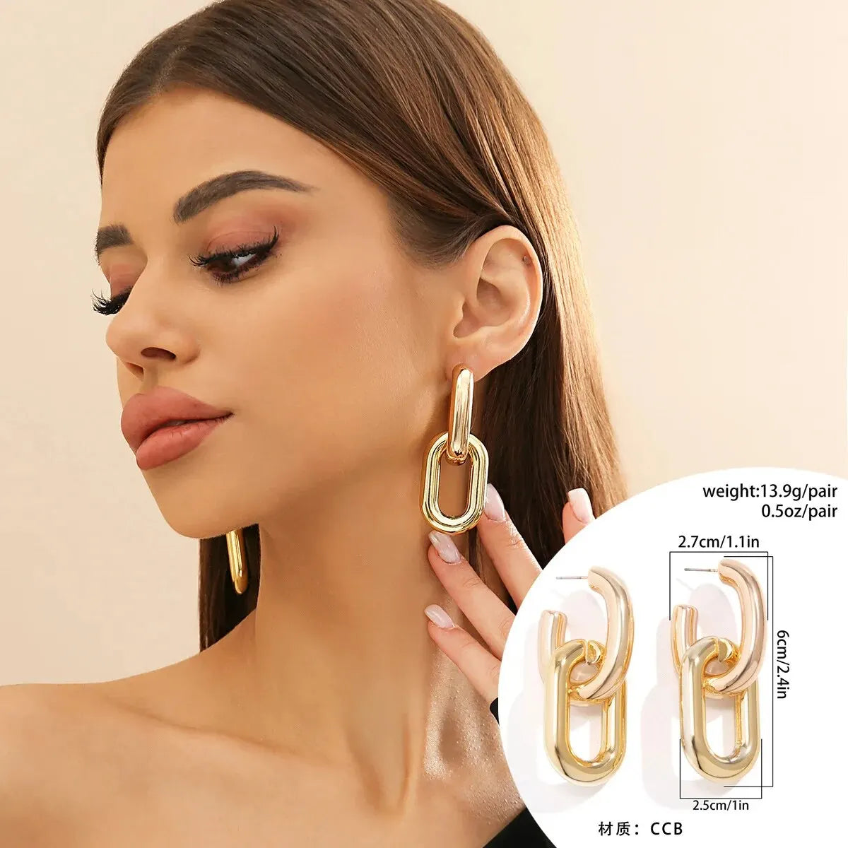 Vintage U-Shape Link Hoop Earrings – Geometric Punk Metal Jewelry for Women