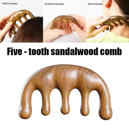 Meridian Massage Comb – Five-Tooth Handleless Sandalwood Scalp & Acupuncture Comb for Blood Circulation