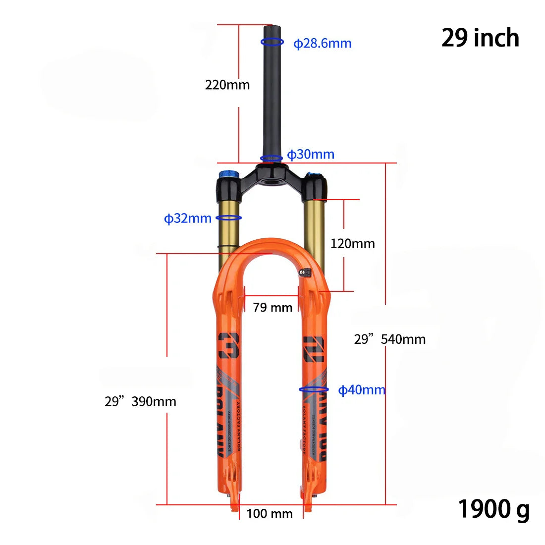 BOLANY Mountain Bike Fork – 29 Inch MTB Air Suspension, Shock Absorbing Fork for Downhill & MTB Bikes