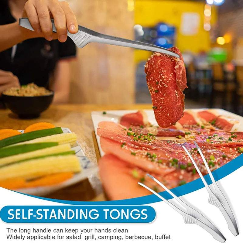 Stainless Steel BBQ Tongs – Non-Slip Cooking & Serving Utensil for Grilling, Salad, Camping & Buffet Use