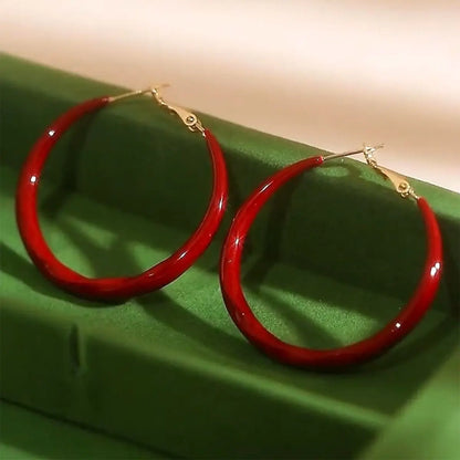 Women’s Big Red Circle Earrings – Simple Exquisite Fashion Niche Jewelry with Elegant Senior Sense Design