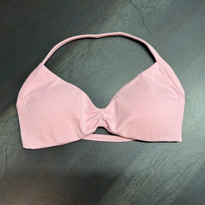 Impact Strappy Halter Sports Bra – Light Support Seamless Gym & Yoga Crop Top with Padding