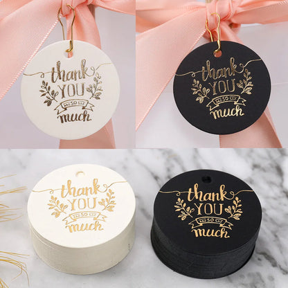 50PCS 4.5cm Bronzing Round Garment Tags – “Thank You” Paper Hang Tags for Clothing, Shoes, Packaging & DIY Crafts