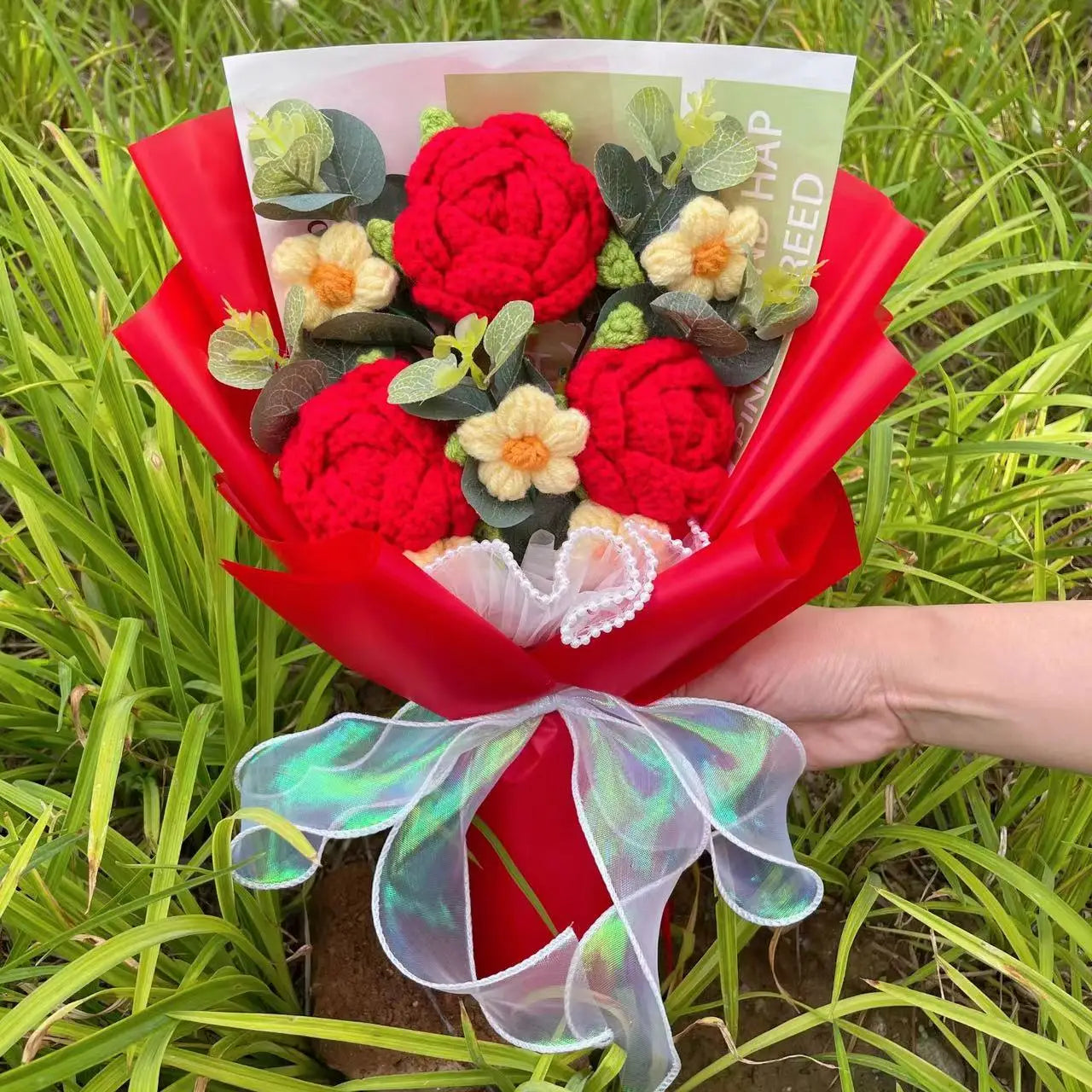 Knitted Sunflower Bouquet — Handmade Crochet Flowers for Valentine, Mother’s Day & Birthday Gifts