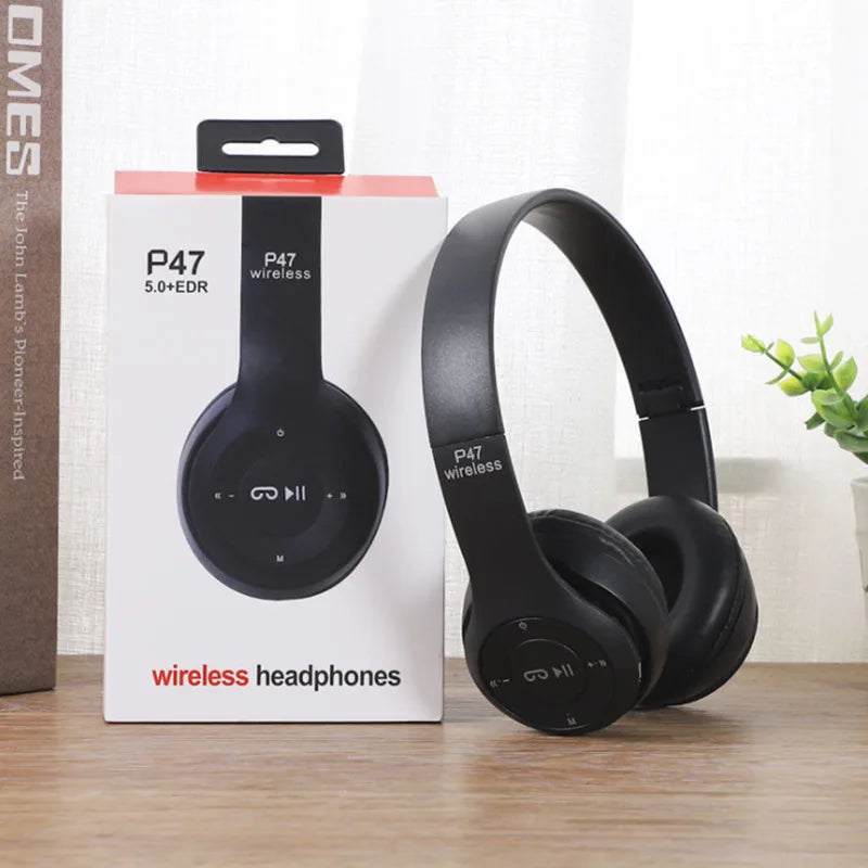 P47 Wireless Bluetooth Headphones with Mic – Noise Cancelling Stereo Earphones for Sports, Gaming & PC
