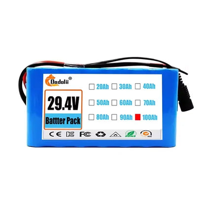 29.4V 100Ah 7S3P 18650 Lithium-Ion Battery Pack — Suitable for 24V–29.4V Motors with 2A Charger