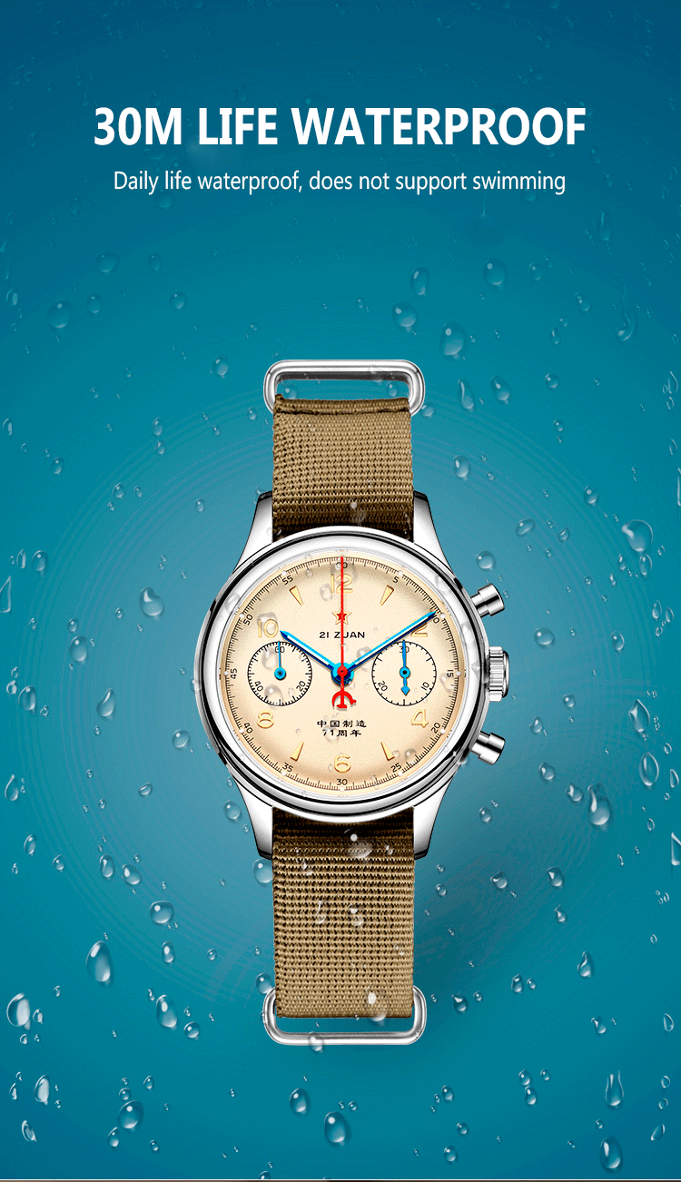 RED STAR 38mm Men's 1963 Chronograph Mechanical Watch – Pilot Air Force Aviation with Seagull ST1901 Movement & Sapphire Glass