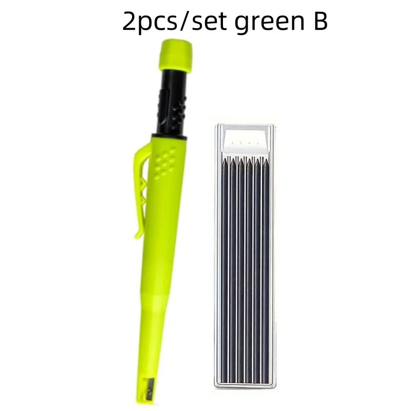 Solid Carpenter Pencil Set — 2.8mm Mechanical Pencil Marker with Built-In Sharpener for Woodworking, Construction, and Architecture