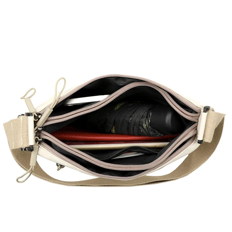 Women's Large Capacity Nylon Crossbody Bag - Spacious 3-Pocket Shoulder Purse for Shopping & Daily Use