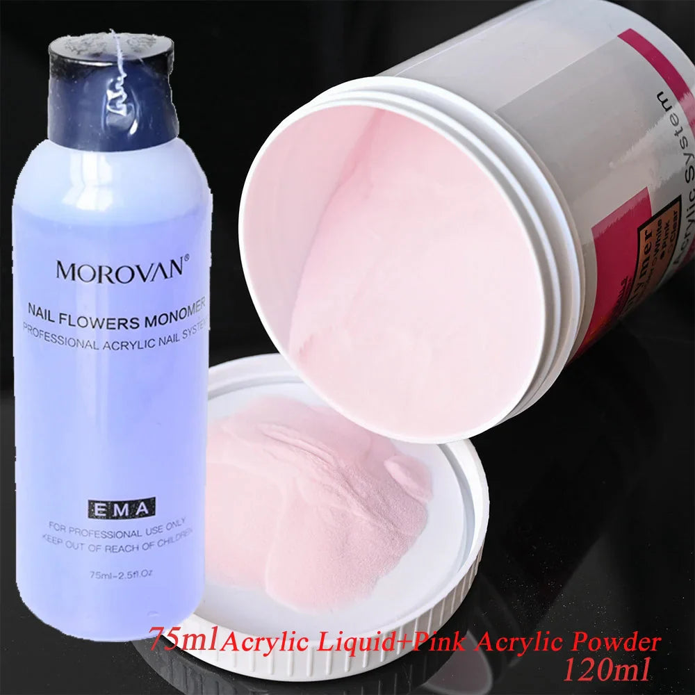 120ml EMA Polymer Acrylic Liquid & Powder - Pink Nail Builder for Dipping, Carving, Acrylic Powder, and Nail Tip Extensions