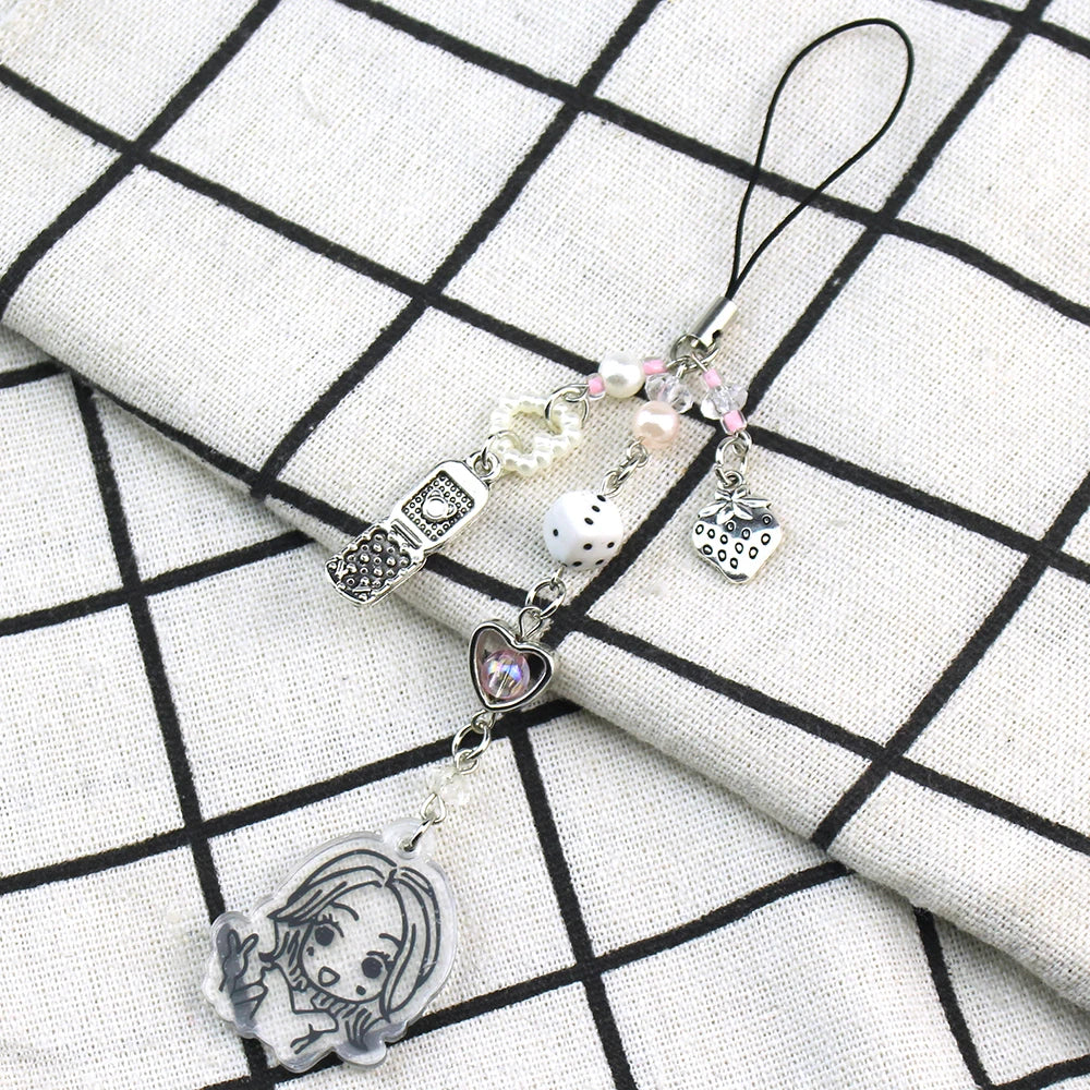Ai Yazawa Nana Anime Heart & Strawberry Phone Charm Keychain – Y2K Handmade Jewelry
