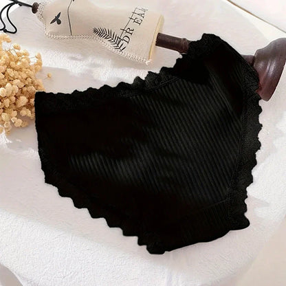 4 Pcs Lace Wavy Trim Bikini Panties - Comfy & Breathable Elastic Women’s Lingerie & Underwear