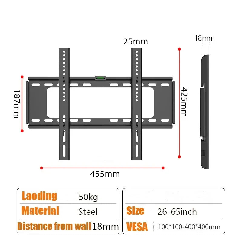 26–65in Universal TV Wall Mount – Adjustable Low Profile Bracket for LCD & LED Monitors