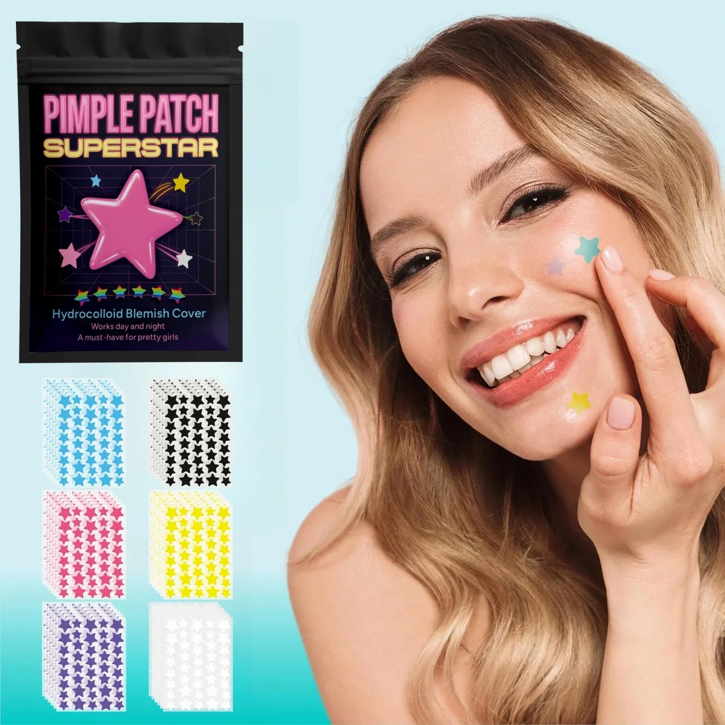 480PCS Multi-Color Star Acne Patches – Ultra-Thin Facial Concealer & Pimple Care Stickers