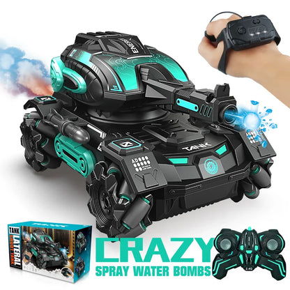 RC 2.4G Spray Car – Four-Wheel Stunt Water Polo Tank Toy for Boys, Remote Control Vehicle (Watch Sold Separately)