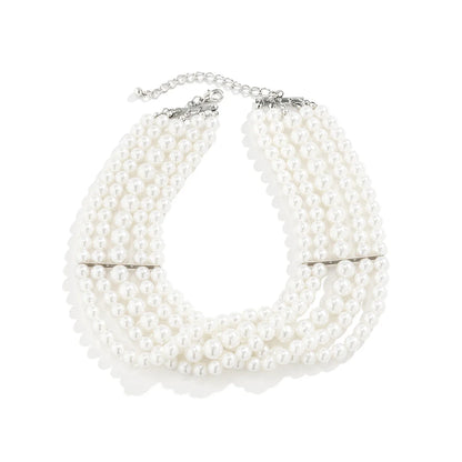 Vintage Imitation Pearl Multi-Layer Necklace – Elegant Oval Beads Choker Collar for Women, Chain Jewelry Accessories, Party Gift