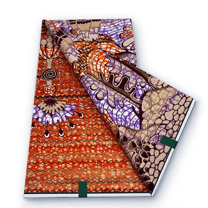 2026 African Real Wax Fabric - 100% Cotton Soft Ankara Batik Gold Print