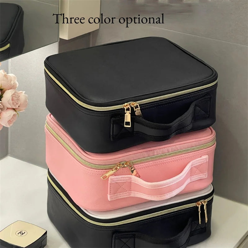 LED Cosmetic Case with Lights & Mirror – Large Capacity Luxury Makeup Bag with Premium Feel