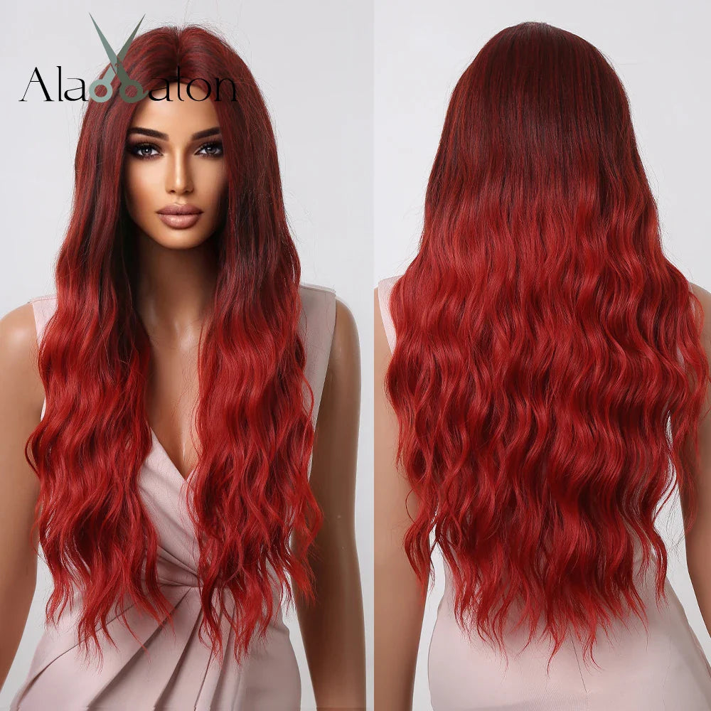 ALAN EATON Black Long Wavy Synthetic Wig – Natural Afro Hair, Middle Part, Heat-Resistant Fiber for Daily Use