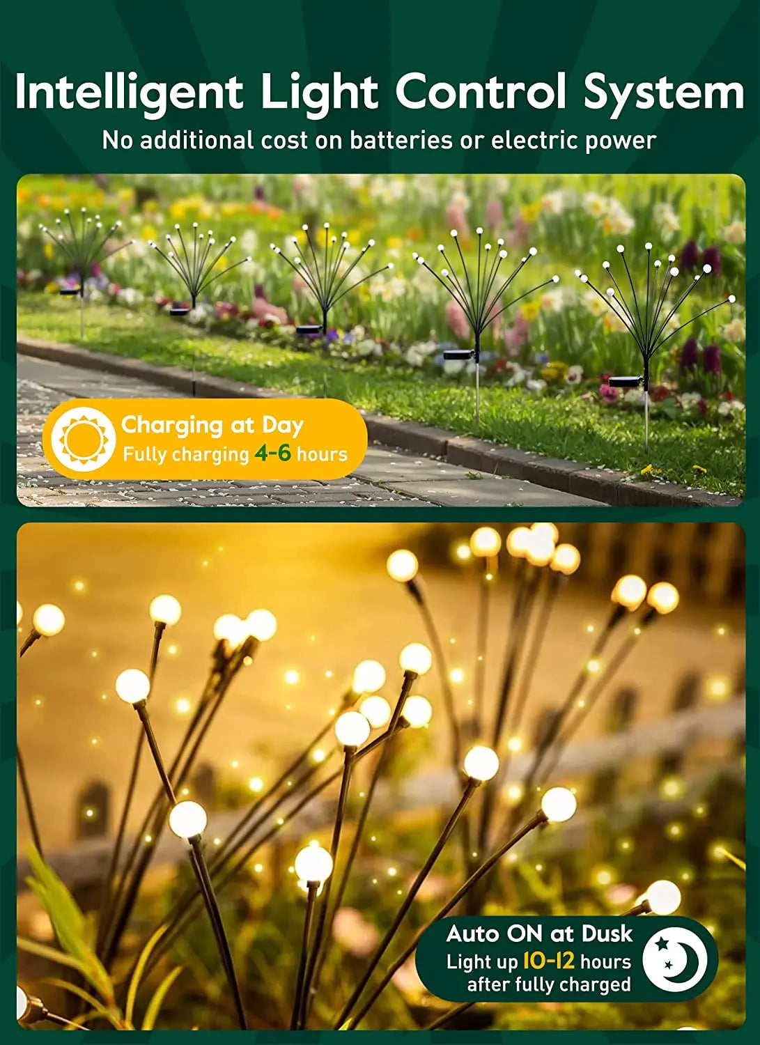 8 LED Solar Garden Lights - Waterproof Firefly Lights for Outdoor Patio Pathway Decoration - Warm White