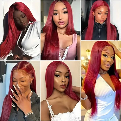 Burgundy 13x6 Lace Front Human Hair Wig - 99J Straight HD Lace Frontal High Density 200% Natural Look Wig for Women
