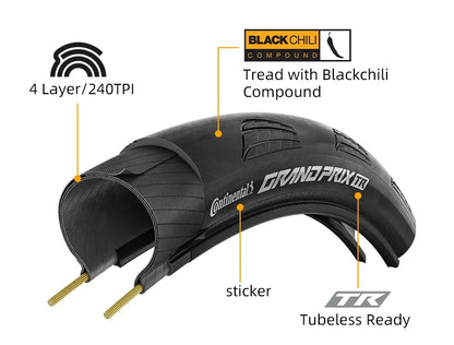 Continental Grand Prix Road Bicycle Tire – 700C Folding Clincher, Tubeless & Tube Options