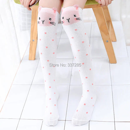 Cute Cartoon Animal Knee-High Socks for Babies & Kids – Warm Cotton Ankle & Over-Knee Socks for Girls