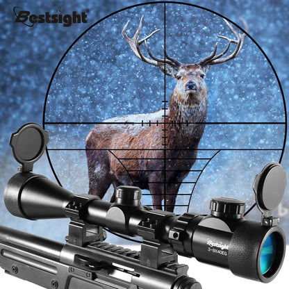 3-9x40 Riflescope Sniper Scope – Red/Green Illuminated Optics with Mil-Dot Reticle & Mounts