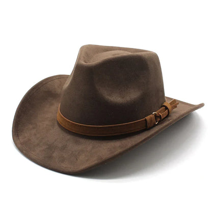 Unisex Black Suede Cowboy Hat – Western Gentleman Jazz Sombrero for Men & Women, Size 56-58cm