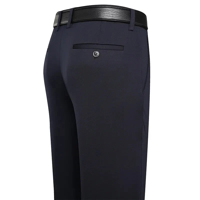 Men's Summer Trousers – Thin Business Casual Elastic Loose Fit Straight Pants | Classic Solid Color
