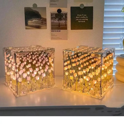 DIY Tulip Flower Sea Cube Night Lamp Kit – Three-Dimensional Craft Material Package for Girlfriend and Couples