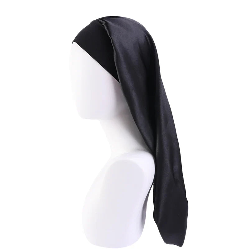 Long Satin Sleep Bonnet for Women — Silky Hair Care Cap with Wide Elastic Band for Braids, Curly & Natural Hair