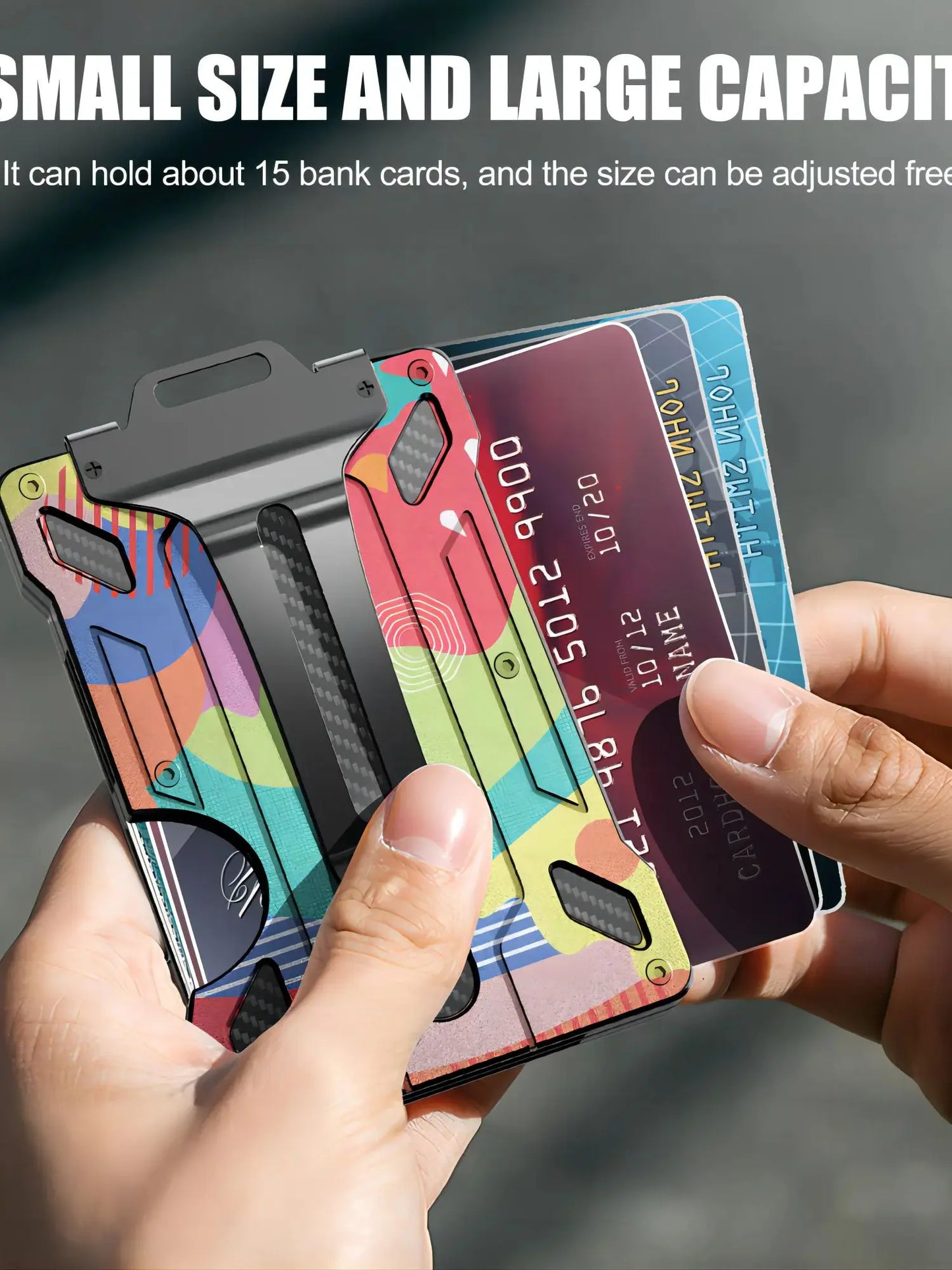 Slim Aluminum Minimalist Wallet for Men — RFID Blocking Money Clip with Clear ID Holder, Holds 15 Cards