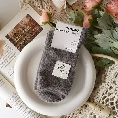 Women’s Wool Winter Socks — Thick Warm Medium Tube Rabbit Hair & Cashmere Socks for Autumn/Winter