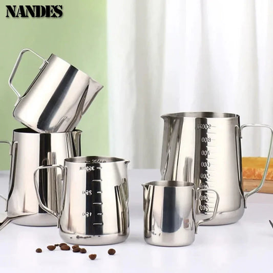 Stainless Steel Milk Frother Jug — Latte Pitcher with Measurement for Coffee & Espresso Barista Tools