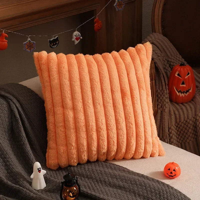 Faux Rabbit Fur Cushion Cover – Plush Soft Fluffy Striped Decorative Pillowcase for Luxury Sofa Home Decor