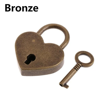 30x39mm Antique Heart-Shaped Padlock – Vintage Pink Romantic Key Lock for Diaries, Weddings, and Jewelry