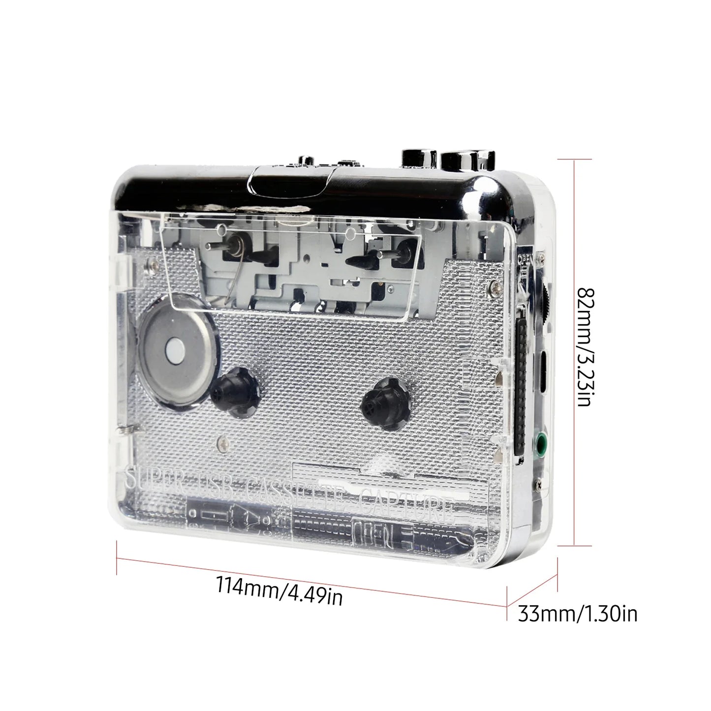 TON010 Portable Cassette Player – Transparent Tape Recorder with USB Cassette-to-MP3 Converter & Music Playback