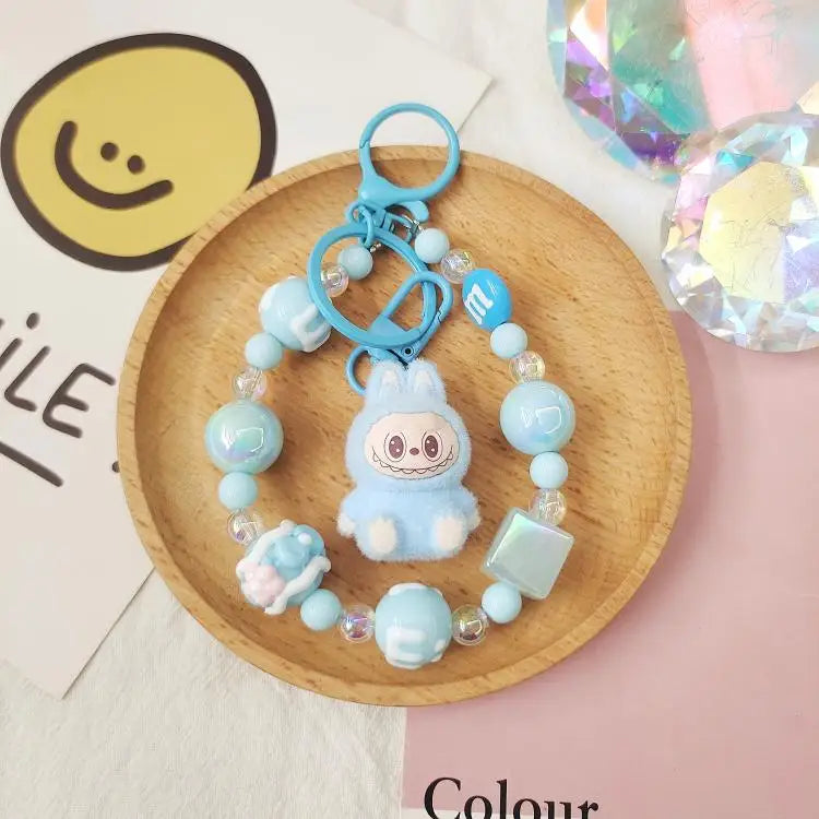 Labubu Keychain — Creative Resin Bead Cartoon Pendant for Backpack, DIY Couple & Kids Gifts