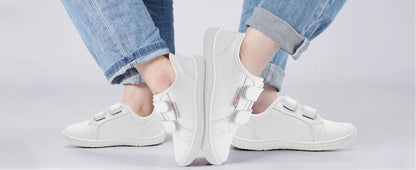 HOBIBEAR Wide-Toe Family Sneakers — Barefoot Minimalist Lace-Up Casual Walking Shoes with Hook & Loop Faux Leather