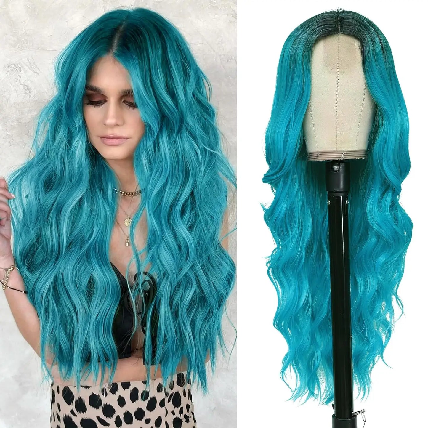 26-Inch Synthetic Ombre Blonde Wavy Wig for Women — Long Middle Part Curly, Heat-Resistant Natural-Look Hair