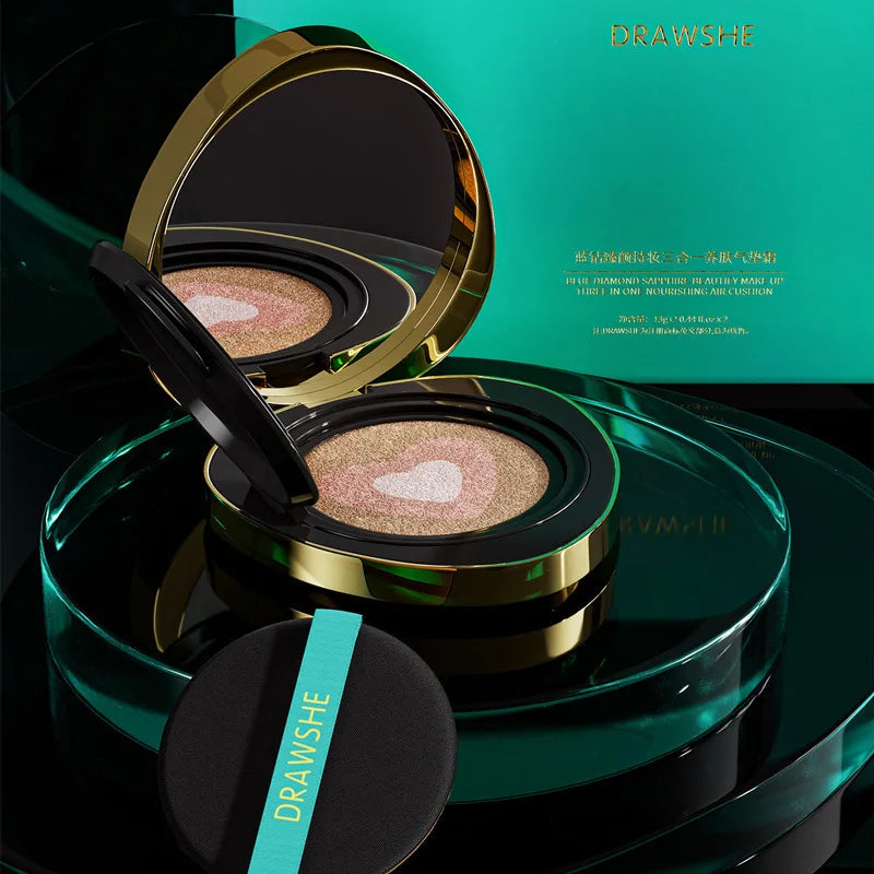 Korean 3-in-1 Air Cushion Foundation Set – BB & CC Cream with Concealer, Nourishing Makeup Base