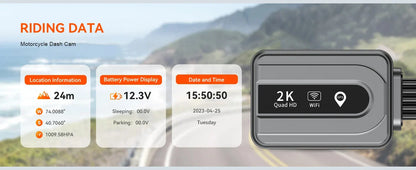 Motorcycle 2K Front & Rear DVR Dash Cam – WiFi GPS, Waterproof Full-Body Video Recorder Black Box
