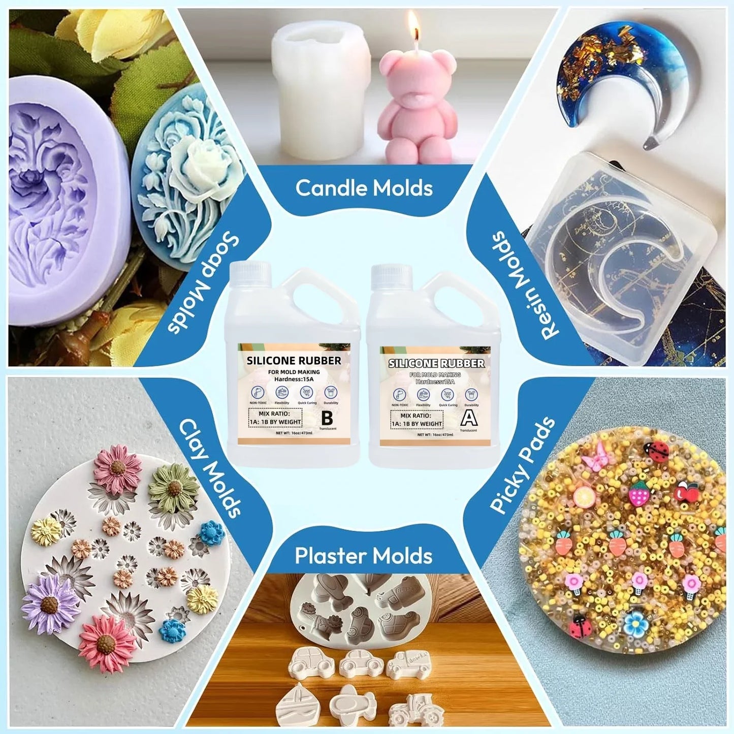 32oz Super Elastic Liquid Silicone Mold Making Kit – 1:1 Mix Ratio for Resin Casting, Candle & DIY Crafts (Translucent)