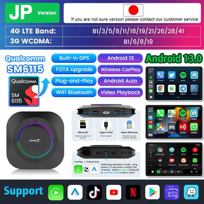 2025 Carlinkit AI Box LED – Android 13 Wireless CarPlay Adapter with Qualcomm 6115, 8-Core 64GB Smart TV Box for Netflix & IPTV