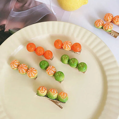 Orange Fruit Hairpin - Kawaii Y2K Hair Ornament, Girl's Side Top Hair Clips for Women, Hair Accessories