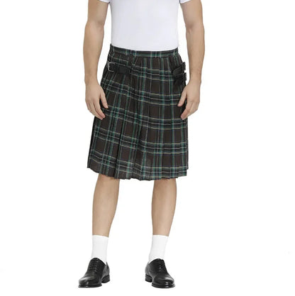 Scottish Men's Traditional Kilt - Highland Tartan Pleated Kilt with Bilateral Belt for Males