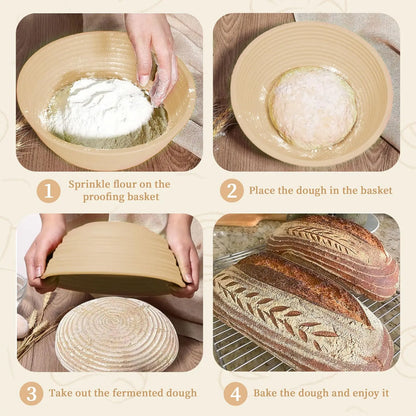 Foldable Silicone Sourdough Proofing Basket – Non-Stick Collapsible Baking Bowl with Starter Kit, Washable Bread Dough Bowl