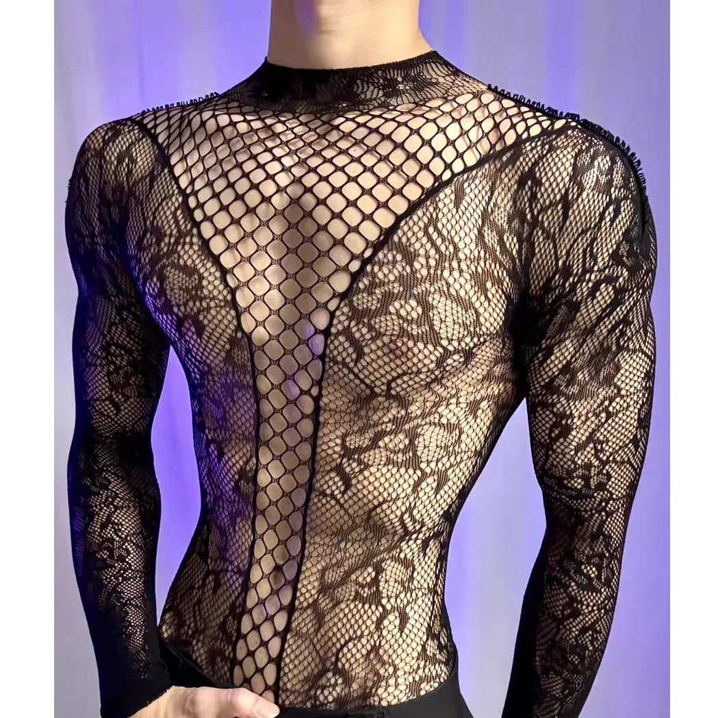 Summer Mesh Tank Top – Men & Women Transparent Long Sleeve Round Neck Breathable Bodysuit Party Wear Clothing