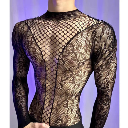 Summer Mesh Tank Top – Men & Women Transparent Long Sleeve Round Neck Breathable Bodysuit Party Wear Clothing